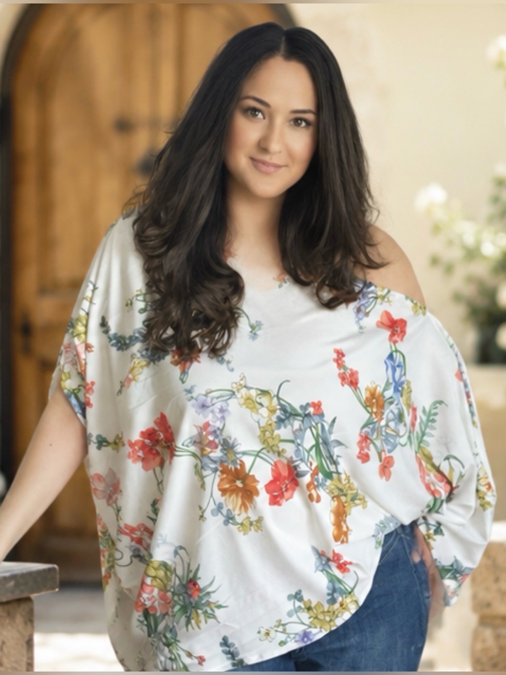 Boho Floral One Shoulder Batwing Top | Women’s Flowy oversized summer top